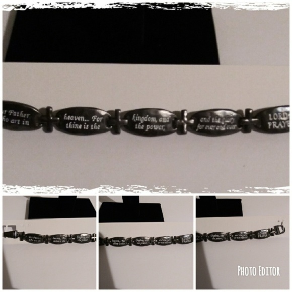 HEMATITE LORD'S PRAYER CROSS BRACELET - Picture 1 of 5